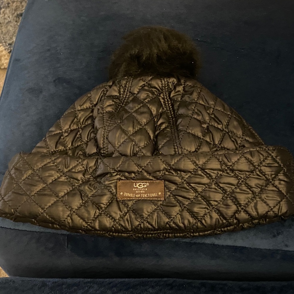 UGG Quilted Black Hat with Pom Pom